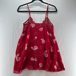 Jaclyn Smith Sleepwear XS Nighties Chiffon Lace Trim Rose Heart Chemise Slip Red